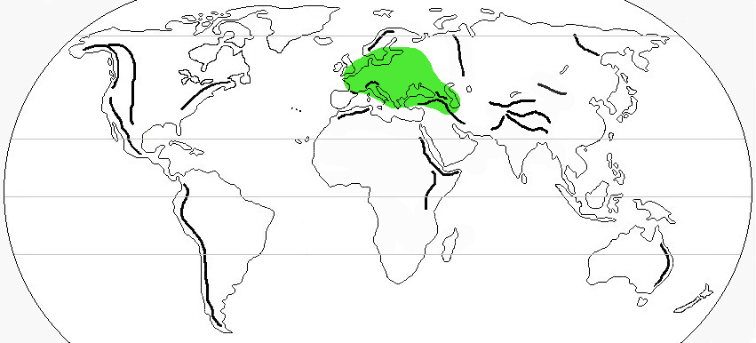 Carpinus betulus, areale di origine.